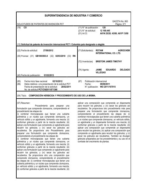 GACETA DE LA PROPIEDAD INDUSTRIAL - Superintendencia de ...