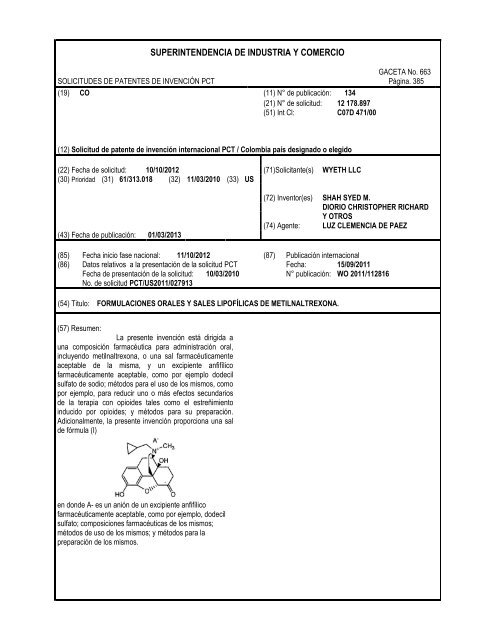 GACETA DE LA PROPIEDAD INDUSTRIAL - Superintendencia de ...