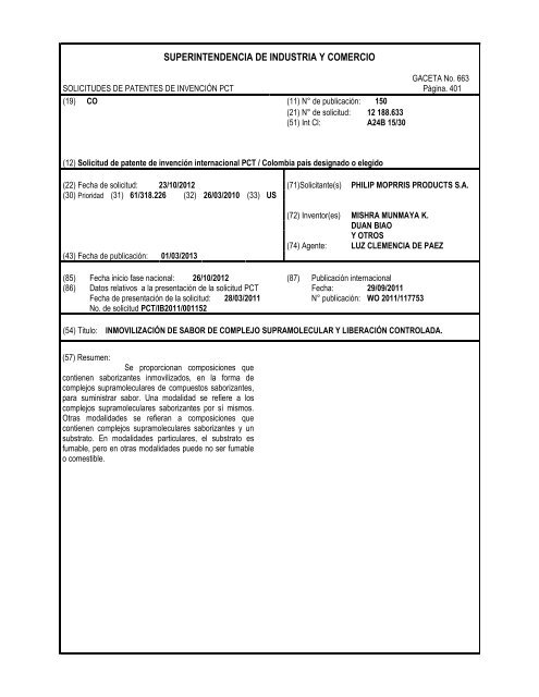 GACETA DE LA PROPIEDAD INDUSTRIAL - Superintendencia de ...