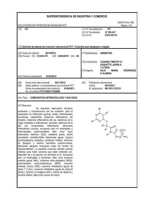 GACETA DE LA PROPIEDAD INDUSTRIAL - Superintendencia de ...