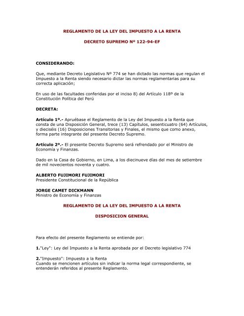 REGLAMENTO DE LA LEY DEL IMPUESTO A LA RENTA ...