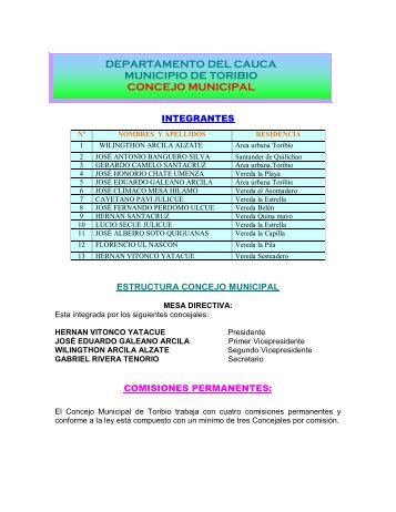 departamento del cauca municipio de toribio concejo municipal