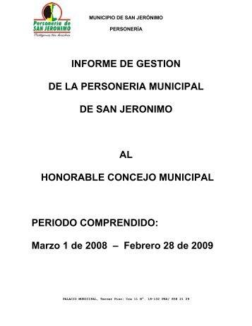 INFORME DE GESTION DE LA PERSONERIA ... - San Jerónimo