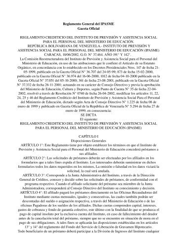 Reglamento General del IPASME Gaceta Oficial REGLAMENTO ...