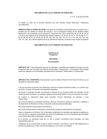 reglamento de la ley general de población - Orden Jurídico Nacional