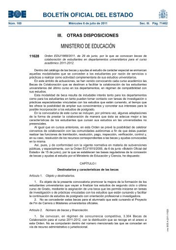 Becas de colaboración de estudiantes en departamentos ...