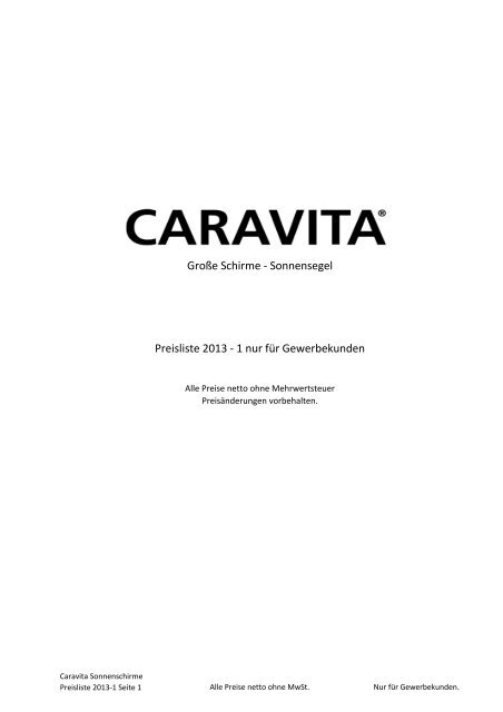 CARAVITA - Sonnenschirme -und Zubehör - PREISLISTE - PDF-Datei