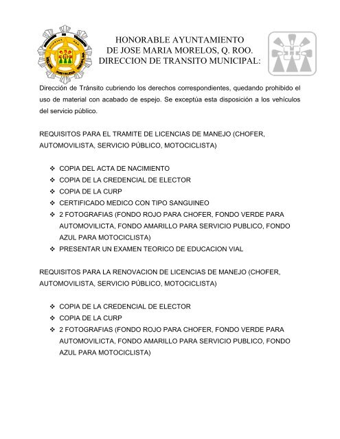 TRAMITES Y SERVICIOS DE TRANSITO MUNICIPAL.pdf - H ...