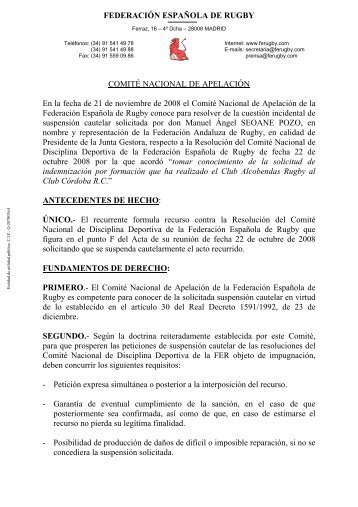 FEDERACIÓN ESPAÑOLA DE RUGBY COMITÉ NACIONAL DE ...
