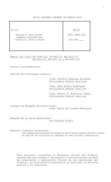 2001 TSPR 166 - Rama Judicial de Puerto Rico