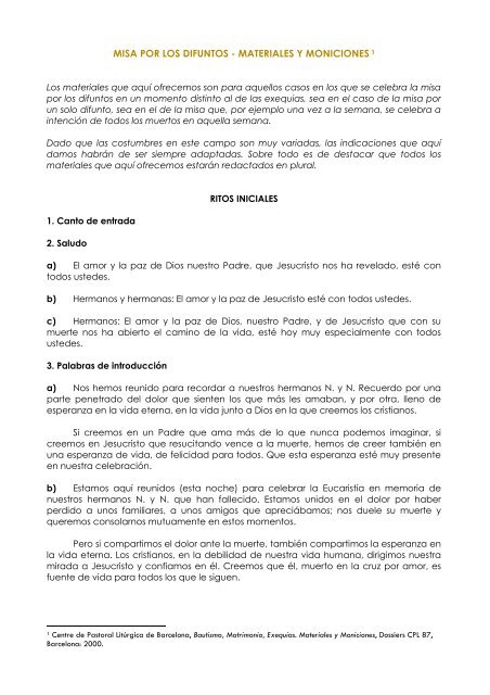 Misa Por Los Difuntos Materiales Y Moniciones 1