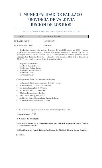 Acta Sesión Ordinaria Nº110. 09-03-2011 - Ilustre Municipalidad de ...