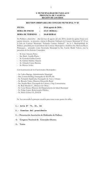 Acta Sesión Ordinaria Nº83. 18-08-2010 - Ilustre Municipalidad de ...