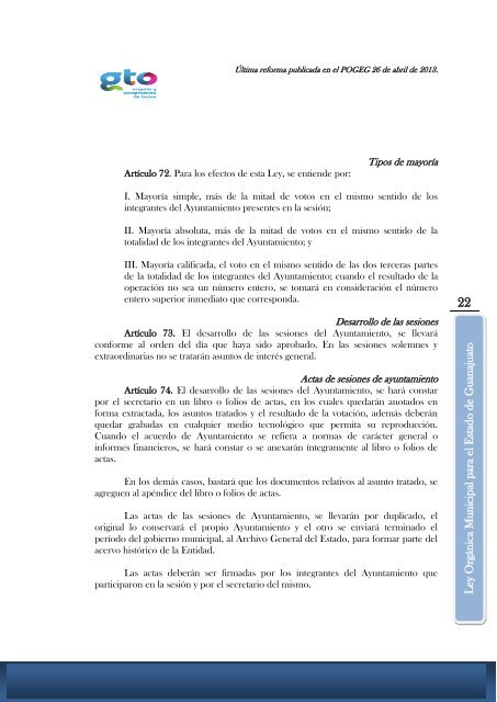 LEY ORGÁNICA MUNICIPAL PARA EL ESTADO DE GUANAJUATO