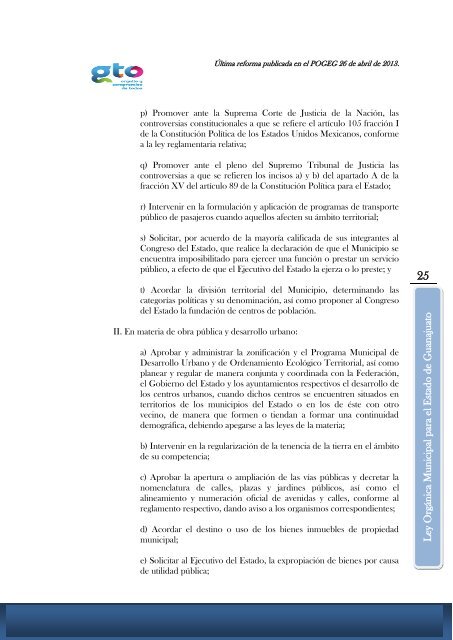 LEY ORGÁNICA MUNICIPAL PARA EL ESTADO DE GUANAJUATO