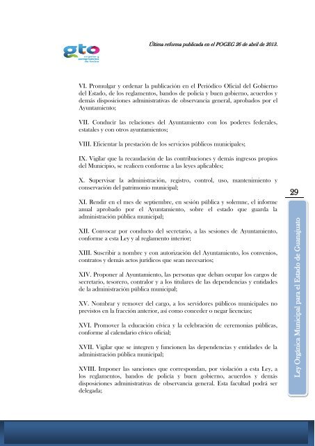 LEY ORGÁNICA MUNICIPAL PARA EL ESTADO DE GUANAJUATO