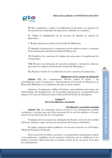 LEY ORGÁNICA MUNICIPAL PARA EL ESTADO DE GUANAJUATO