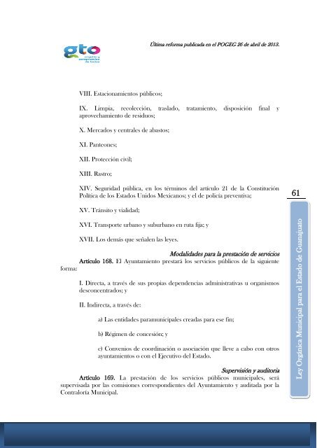 LEY ORGÁNICA MUNICIPAL PARA EL ESTADO DE GUANAJUATO