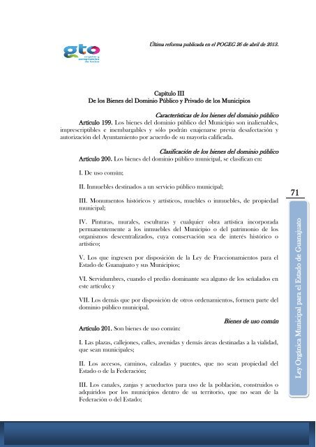 LEY ORGÁNICA MUNICIPAL PARA EL ESTADO DE GUANAJUATO