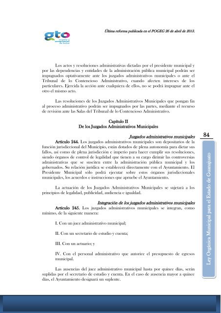 LEY ORGÁNICA MUNICIPAL PARA EL ESTADO DE GUANAJUATO