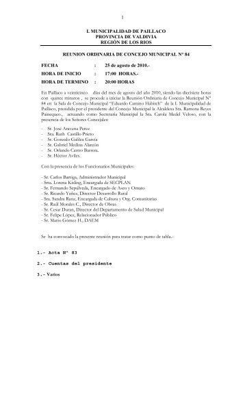 Acta Sesión Ordinaria Nº84. 25-08-2010 - Ilustre Municipalidad de ...