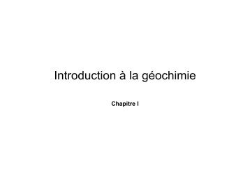 1-Introduction Géochimie - Master Pro ERE