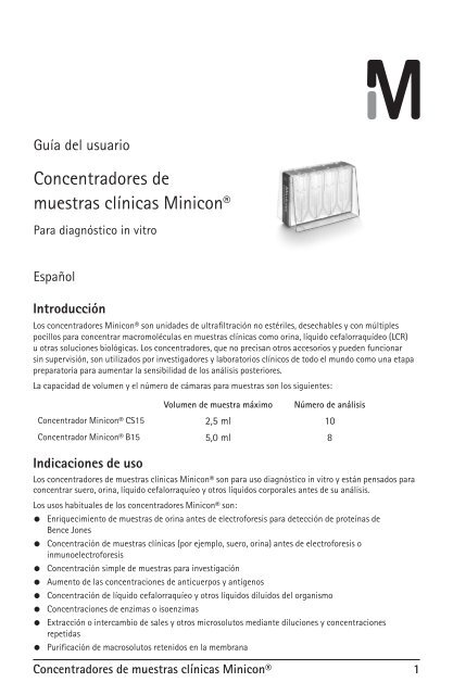 Concentradores de muestras clínicas Minicon® - Millipore