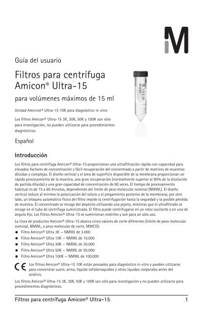 Filtros para centrífuga Amicon® Ultra-15 - Millipore