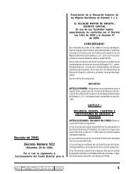 Decreto 922 de 2001 - Secretaría de Educación de Bogotá