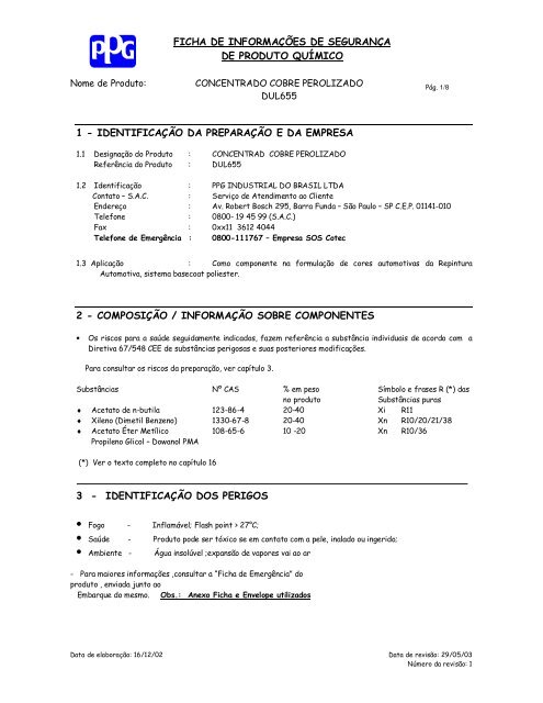 ficha de informações de segurança de produto químico 1