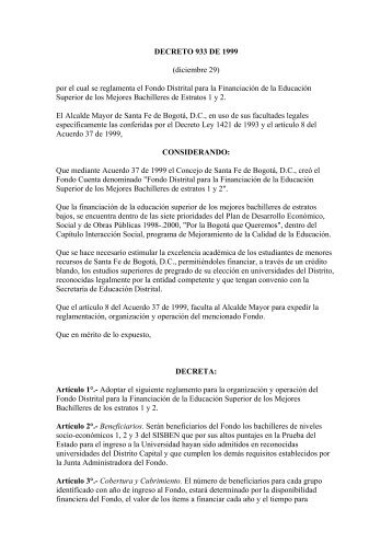 DECRETO 933 DE 1999 - Secretaría de Educación de Bogotá