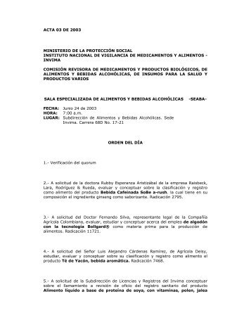 acta 03 de 2003 ministerio de la protección - BCH - Colombia