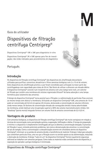 Dispositivos de filtração centrífuga Centriprep® - Millipore