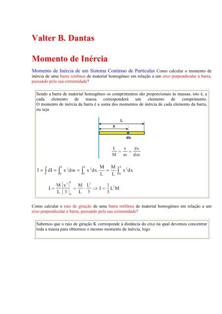 Valter B. Dantas Momento de Inércia - Ufersa