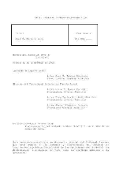 2006 TSPR 9 - Rama Judicial de Puerto Rico