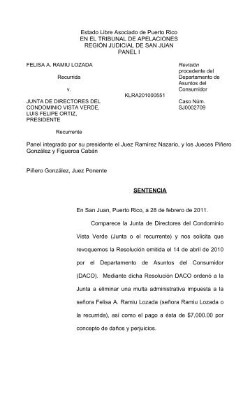 ramiu lozada vs junta de directores del condominio vista ... - DACO