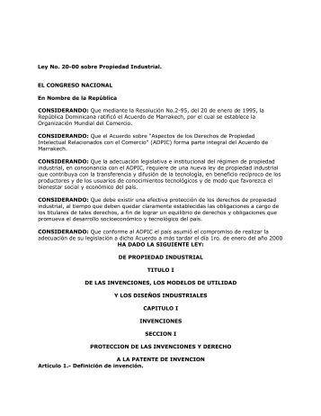 Ley 20-00, Sobre Propiedad Industrial.pdf - Ministerio de Industria y ...