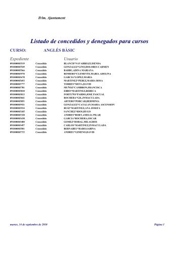 Listado de concedidos y denegados para cursos - Ajuntament de ...