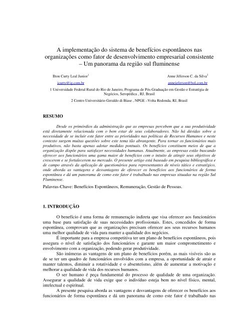 A implementação do sistema de benefícios espontâneos nas ... - aedb