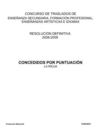 Listado de destinos concedidos por puntuación - Educarioja