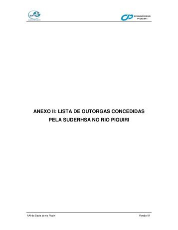 ANEXO II: LISTA DE OUTORGAS CONCEDIDAS PELA SUDERHSA ...