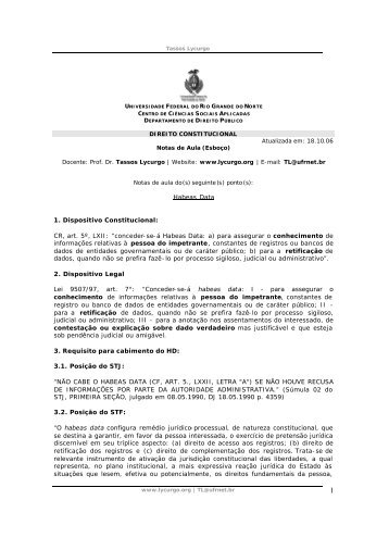 Habeas Data 1. Dispositivo Constitucional: CR, art. 5º, LXII ... - UFRNet