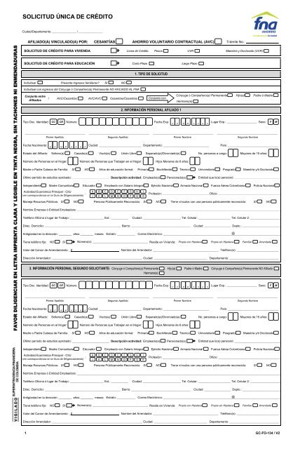 Formulario Solicitud Única de Crédito - Fondo Nacional del AHORRO