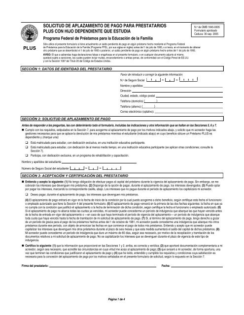 Solicitud De Aplazamiento De Pago Para Prestatarios Plus Con Hijo