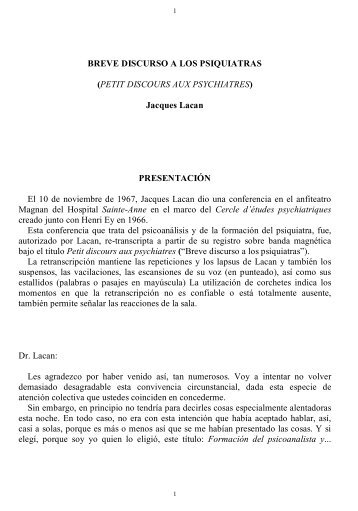 BREVE DISCURSO A LOS PSIQUIATRAS - Topologia En Extension ...