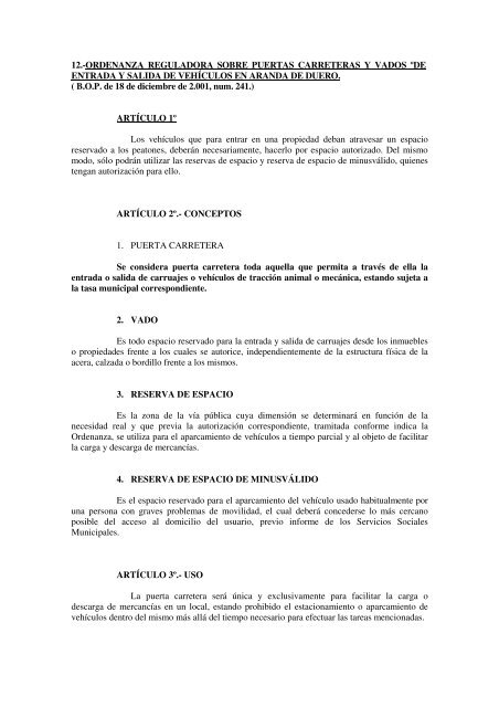 ordenanza reguladora sobre puertas carreteras y vados