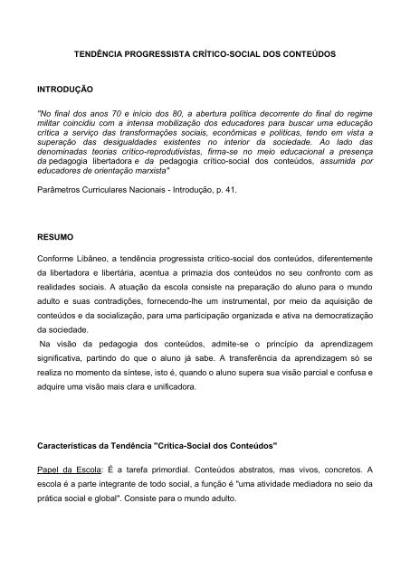 tendência progressista crítico-social dos conteúdos - UFVJM