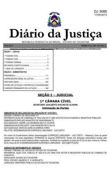 Diário da Justiça nº 3088 - Tribunal de Justica do Tocantins