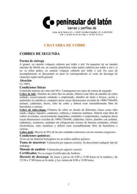 CHATARRA DE COBRE COBRES DE SEGUNDA