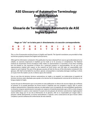ASE Glossary of Automotive Terminology English/Spanish Glosario ...